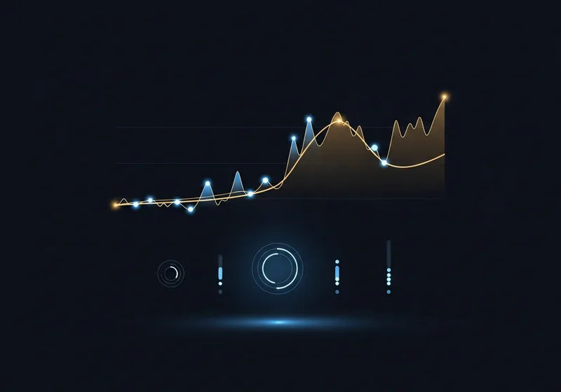 Chart panel with model-generated entry and exit markers and a confidence band beneath the price series